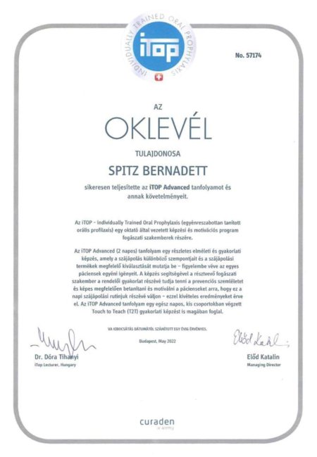 iTop Advanced tanfolyam oklevél